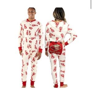 Lazy One Lobster Print Onesie - Cream and Red